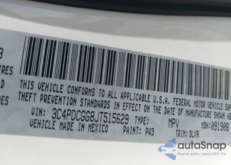 2018 Dodge Journey Crossroad z USA, uszkodzony, nr VIN 3C4PDCGG8JT515629